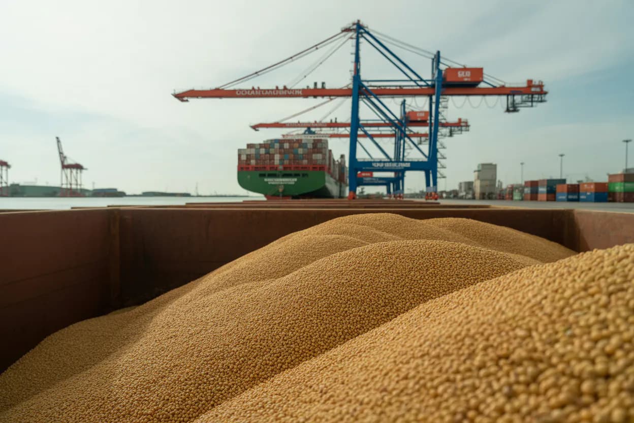 Container ship carrying wholesale food export cargo across global shipping routes
