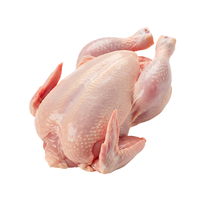Premium halal whole chicken in 800g, 900g, 1000g, 1200g for B2B wholesale and international export. HALAL-certified, blast frozen, white skin only, strict quality control. 24-month shelf life. Reliable UK-based supplier.