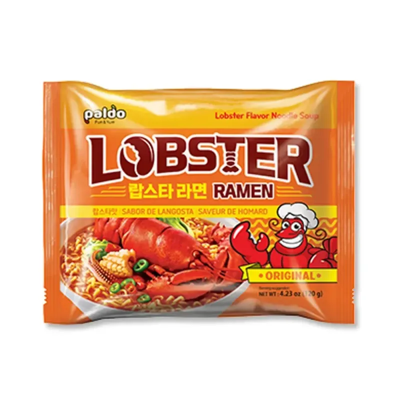 Paldo Lobster Flavor Noodles im Großhandel — koreanische Premium-Nudeln mit Hummer-Meeresfrüchte-Brühe. Halal-zertifiziert, MHD 12 Monate. B2B Export, MOQ 27 Container. Angebot anfragen.