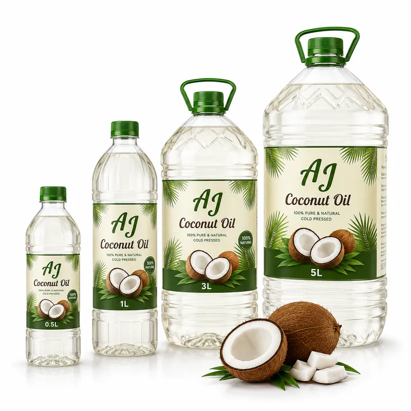 Raffiniertes Kokosöl (RBD) Großhandel — desodoriertes Kokosöl in 1L-, 5L- und 20L-PET-Flaschen für den Export